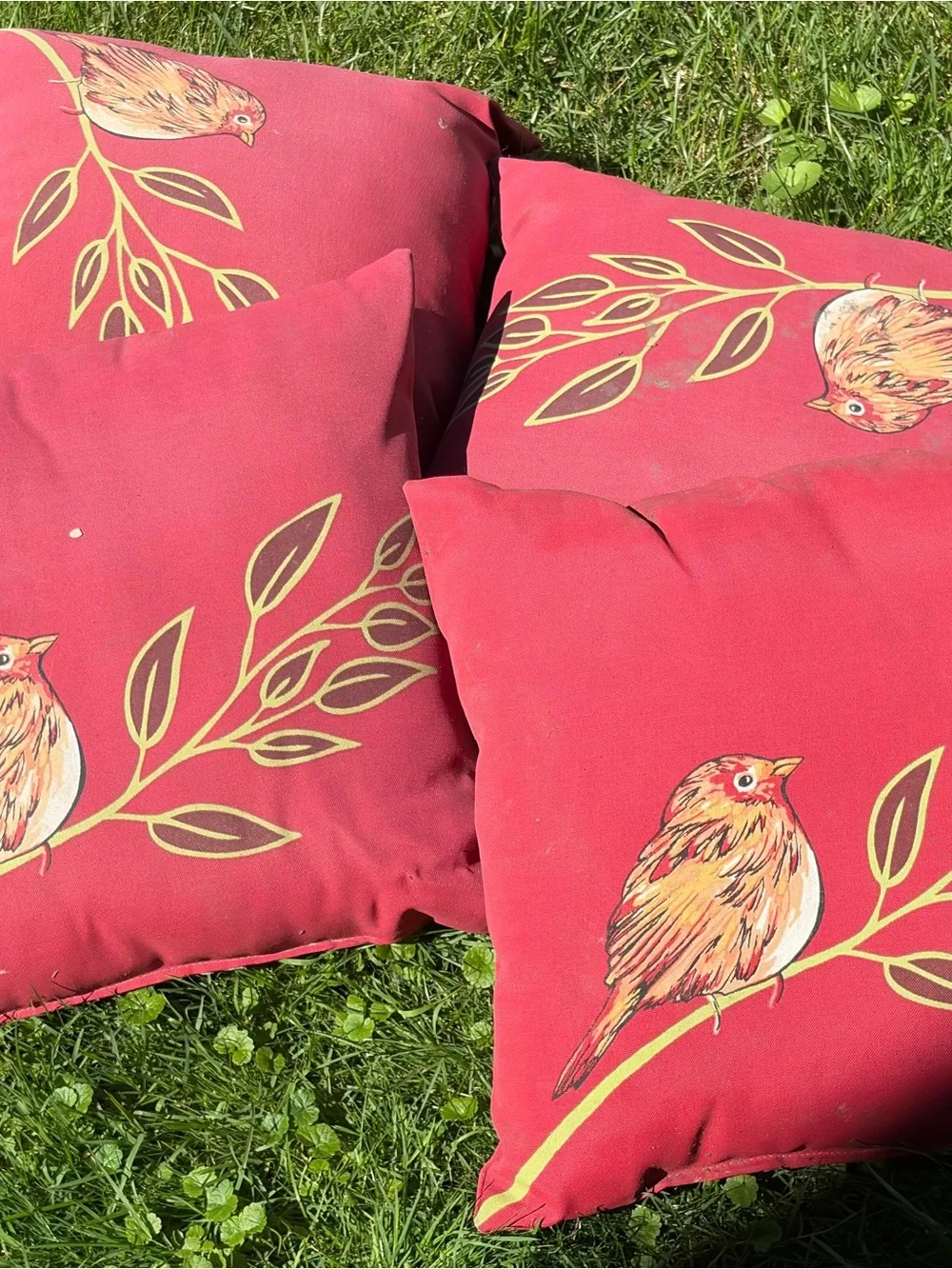 Set of Outdoor Throw Pillows - Coral Bird & Striped